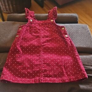 🍀Blueberi Boulevard Burgundy Polka Dot Corduroy Overall Dress: Kids Size 4